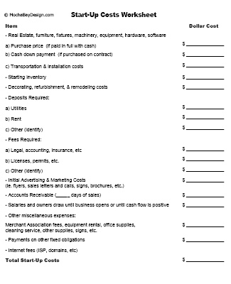 Printable Business Startup Costs Worksheet throughout Cost Of Living Budget Template