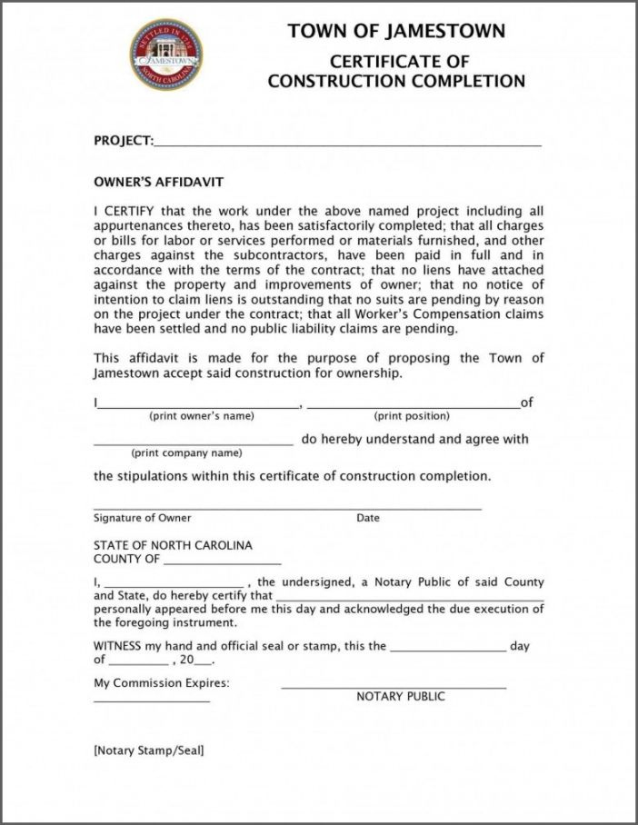 Printable Certificate Of Completion Construction Project intended for Printable Certificate Of Construction Completion