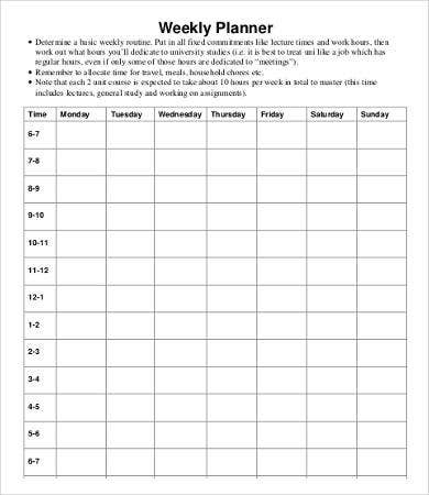 Printable Weekly Planner  12 Free Word Pdf Documents pertaining to Agenda Template For Students