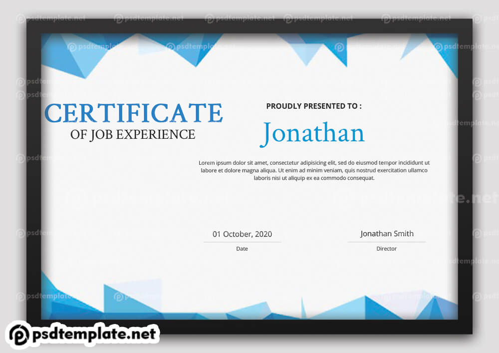 Psd Editable Job Experience Certificate Template for Awesome Certificate Of Experience Template
