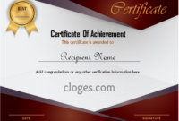 Red Word Certificate Of Achievement Template in Word Certificate Of Achievement Template