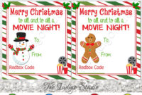Redbox Codes Gift Tags Cards Digital Printable 4 Different regarding Movie Gift Certificate Template
