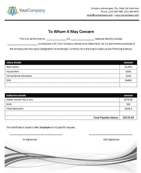Salary Certificate Template  Certificate Templates with regard to Validation Certificate Template