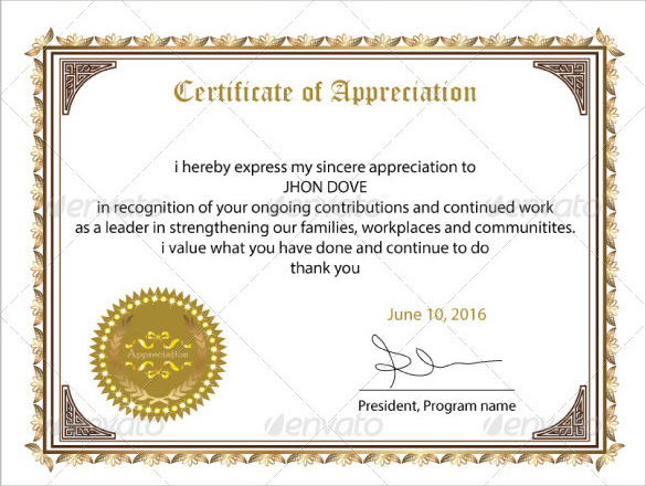 Sample Certificate Of Appreciation Temaplate  12 intended for Quality Free Certificate Of Appreciation Template Downloads