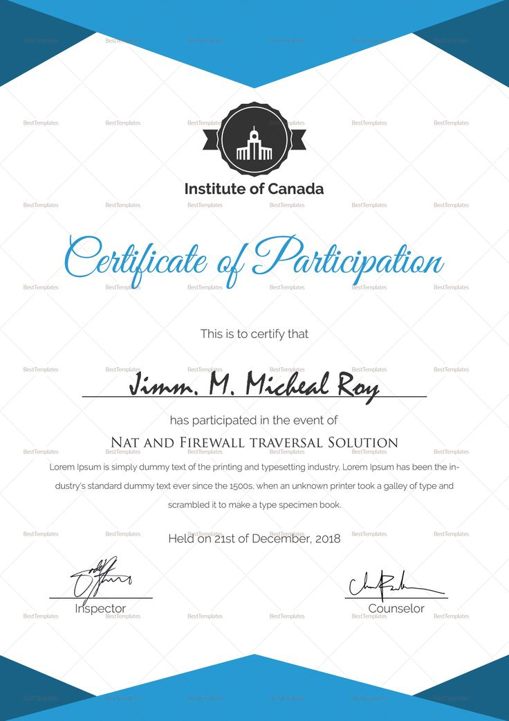 Sample Certificate Of Participation Template  Certificate regarding Free Certificate Of Participation Template Doc