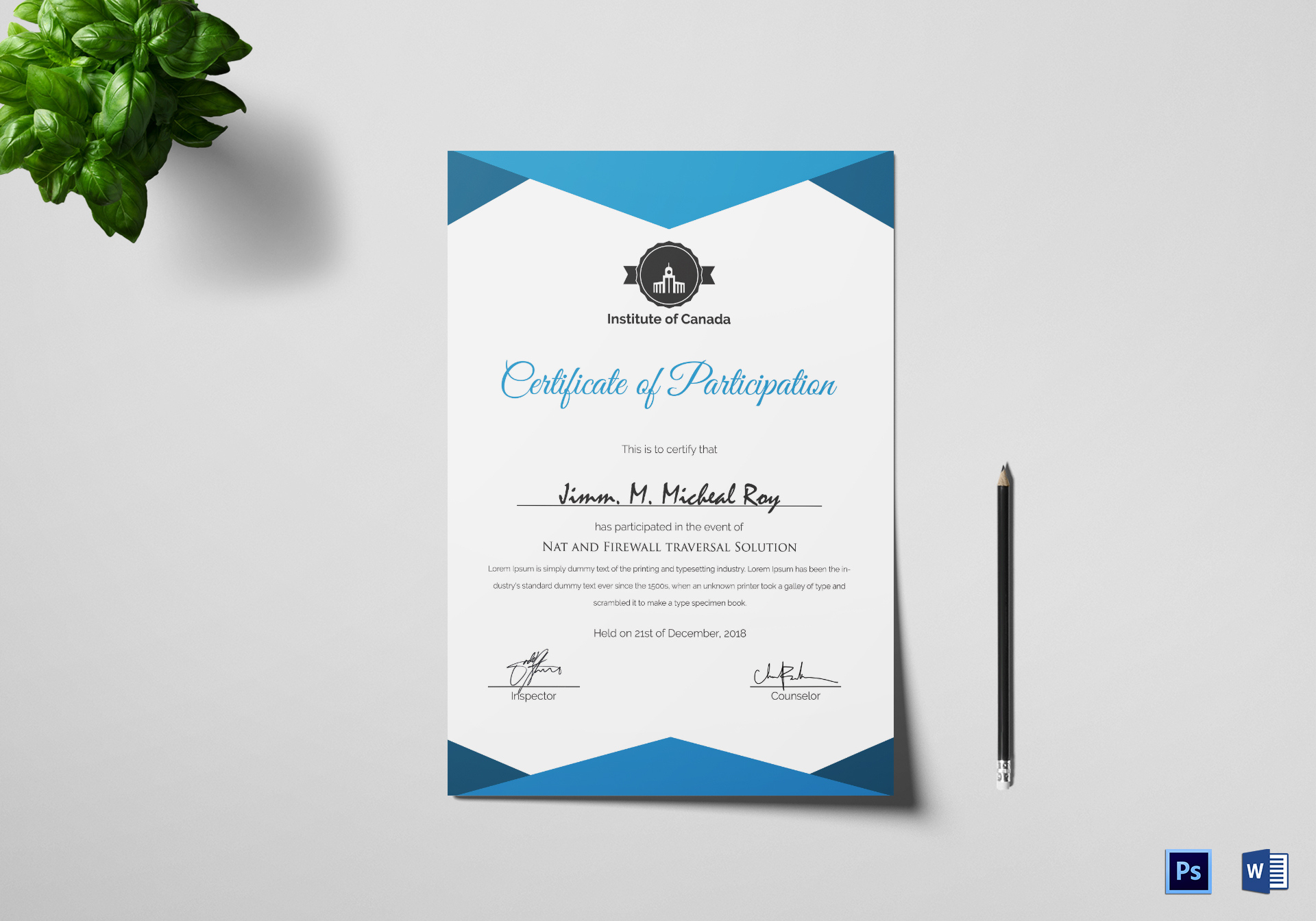 Sample Certificate Of Participation Template In Psd Word pertaining to Free Certification Of Participation Free Template