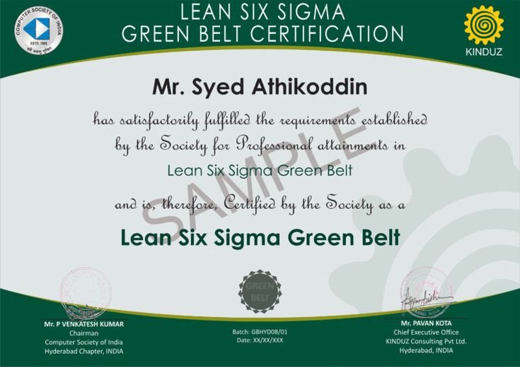 Sample Certificates  Lean Six Sigma India Intended For intended for Green Belt Certificate Template
