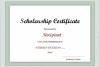 Scholarship Certificate Template  Excel Xlts intended for Scholarship Certificate Template Word
