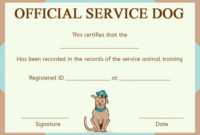 Service Dog Training Certificate Template  Service Dogs in Printable Dog Obedience Certificate Template