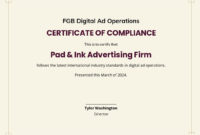 Simple Certificate Of Compliance Template  Word Doc pertaining to Certificate Of Compliance Template