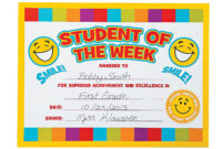 Smile Face "Student Of The Week" Certificates throughout Student Of The Week Certificate