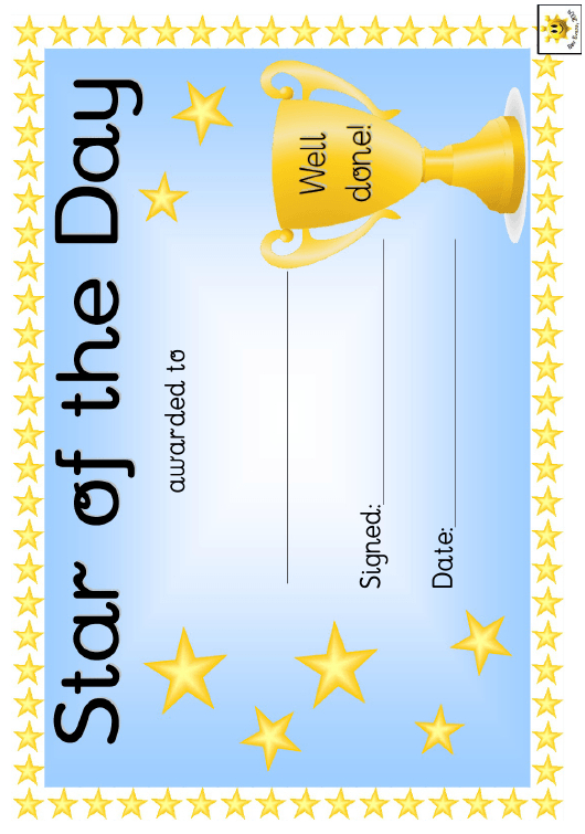 Star Of The Day Award Certificate Template  Blue Download throughout Star Of The Week Certificate Template