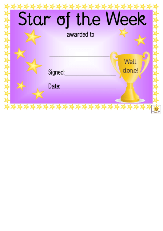 Star Of The Week Award Certificate Template  Purple with regard to Star Student Certificate Templates