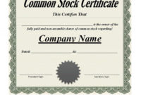 Stock Certificate Template Word  Addictionary for Amazing Stock Certificate Template Word