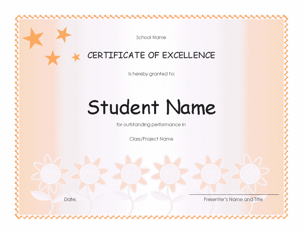 Student Excellence Award Elementary  Free Certificate throughout Academic Excellence Certificate