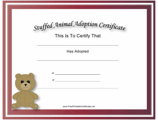 Stuffed Animal Adoption Certificate Template Download for Stuffed Animal Birth Certificate