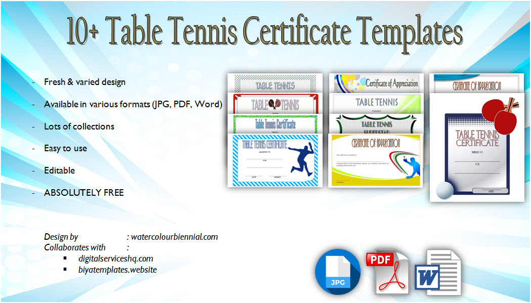 Table Tennis Certificate Templates Editable 10 Best Designs inside Tennis Achievement Certificate Template