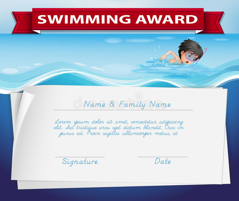 Template Of Certificate For Swimming Award Stock Vector intended for Swimming Award Certificate Template