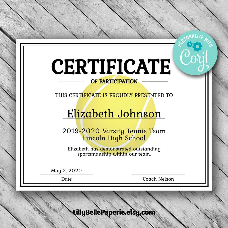 Tennis Certificate Template Free 6 intended for Amazing Tennis Tournament Certificate Templates