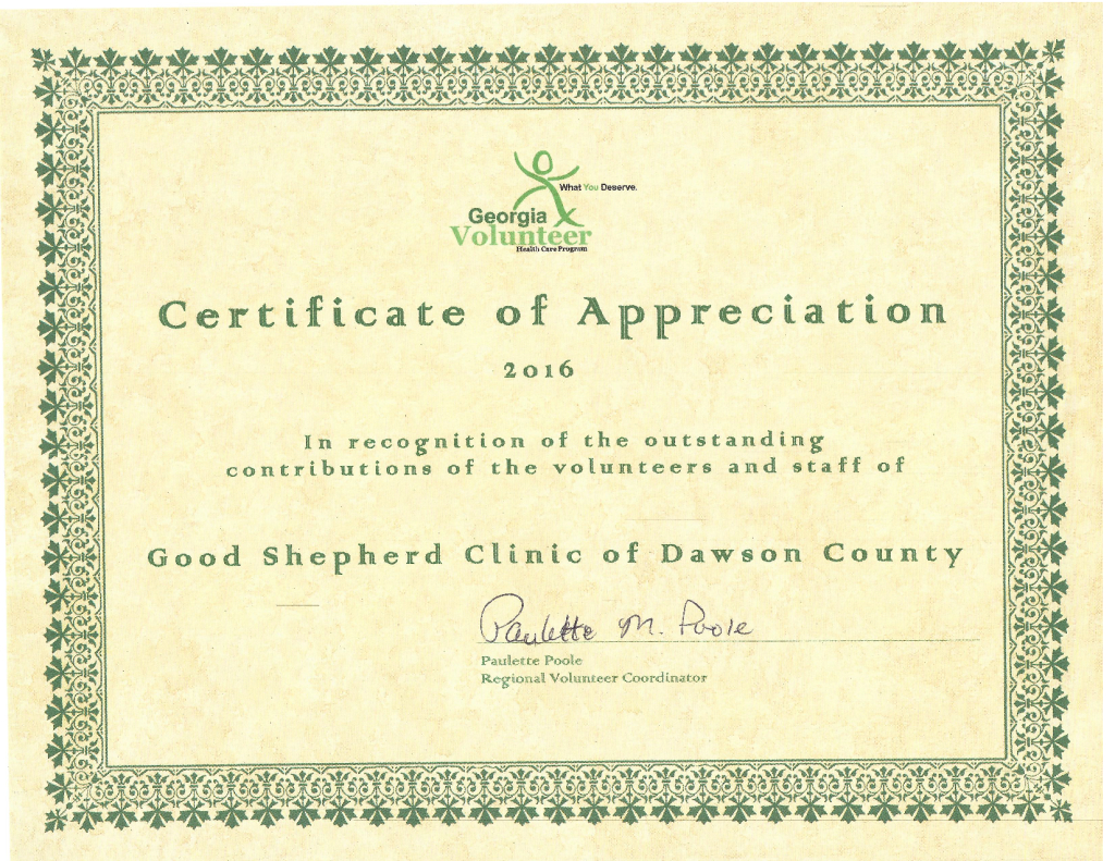 Volunteer  The Good Shepherd Clinic for Volunteer Of The Year Certificate 10 Best Awards