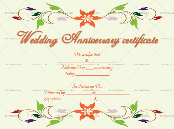 Wedding Anniversary Certificates Colors 6663  Doc with Amazing Anniversary Gift Certificate Template Free