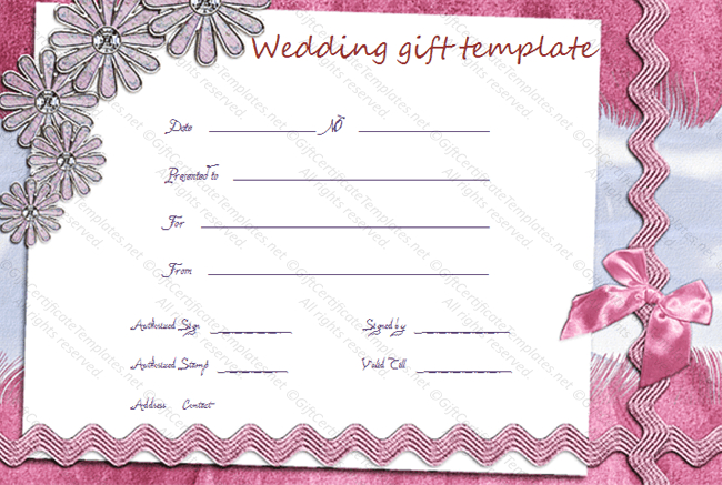 Wedding Gift Certificate Templates regarding Quality Free Editable Wedding Gift Certificate Template