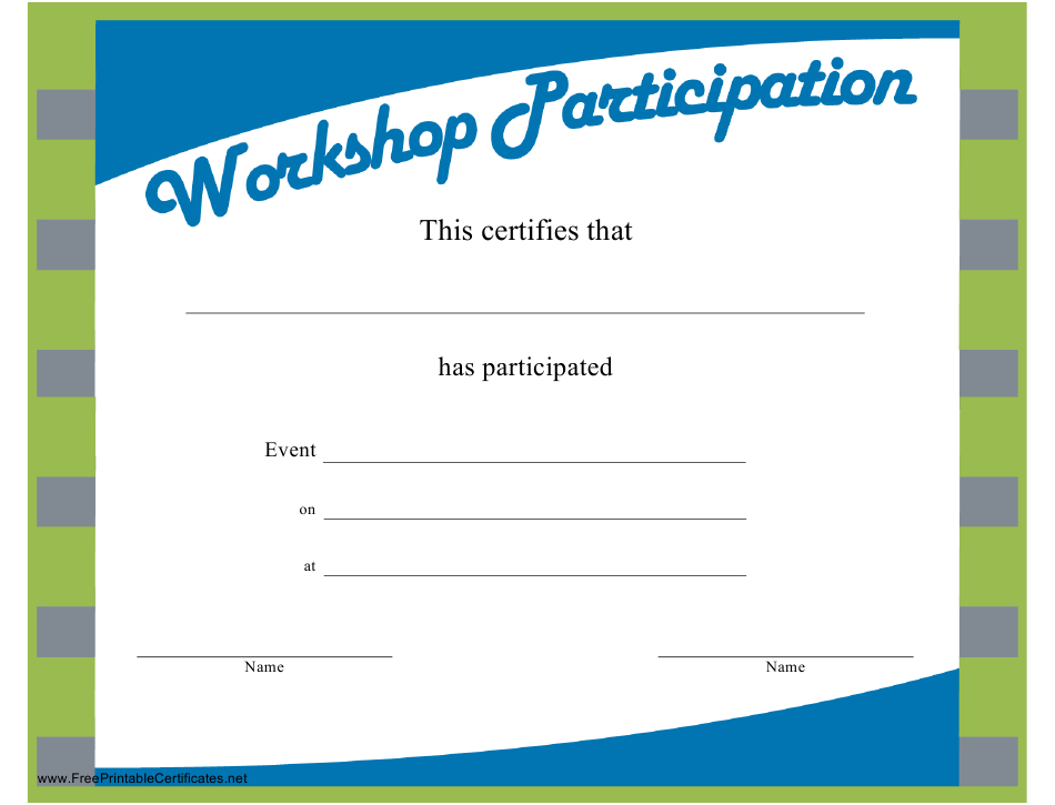 Workshop Certificate Of Participation Template Download intended for Best Participation Certificate Templates Free Printable