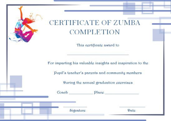 Zumba Certificate Templates 10 Free Customizable Design regarding Fitness Gift Certificate Template