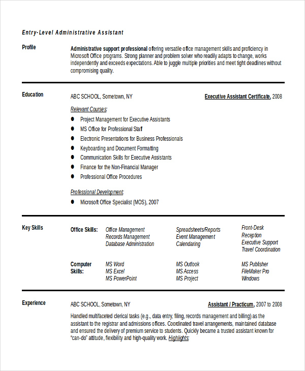 10 Executive Administrative Assistant Resume Free Download with regard to Executive Assistant Travel Itinerary Template