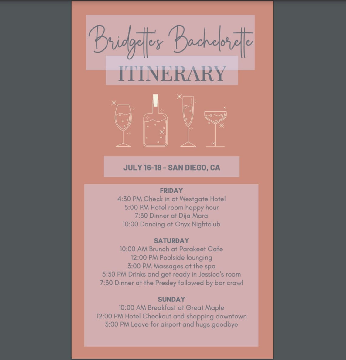 Bachelorette Weekend Itinerary Template Sophia Editable  Etsy throughout Bachelorette Weekend Itinerary Template