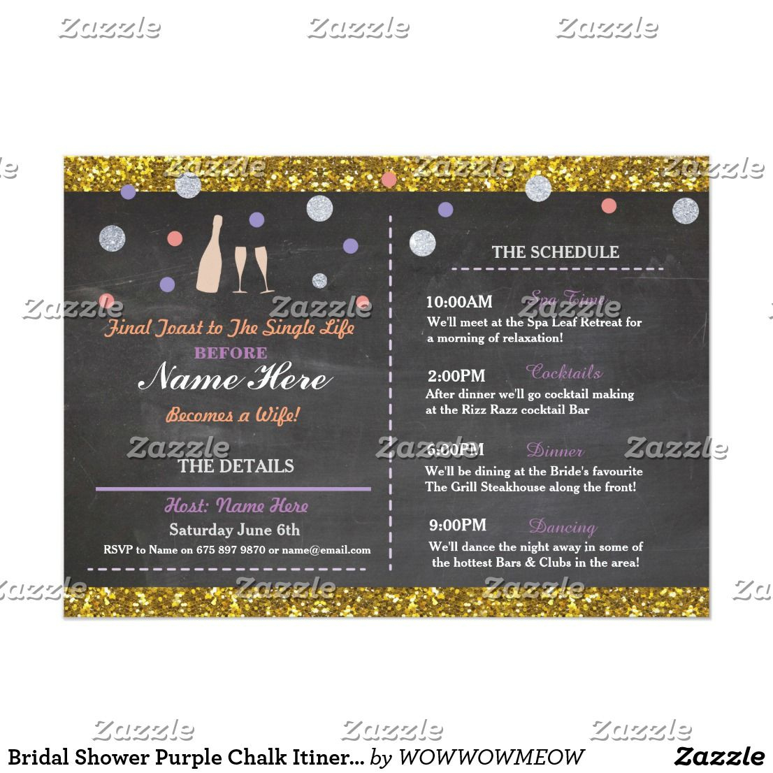 Bridal Shower Purple Chalk Itinerary Bachelorette Program for Bridal Shower Itinerary Template