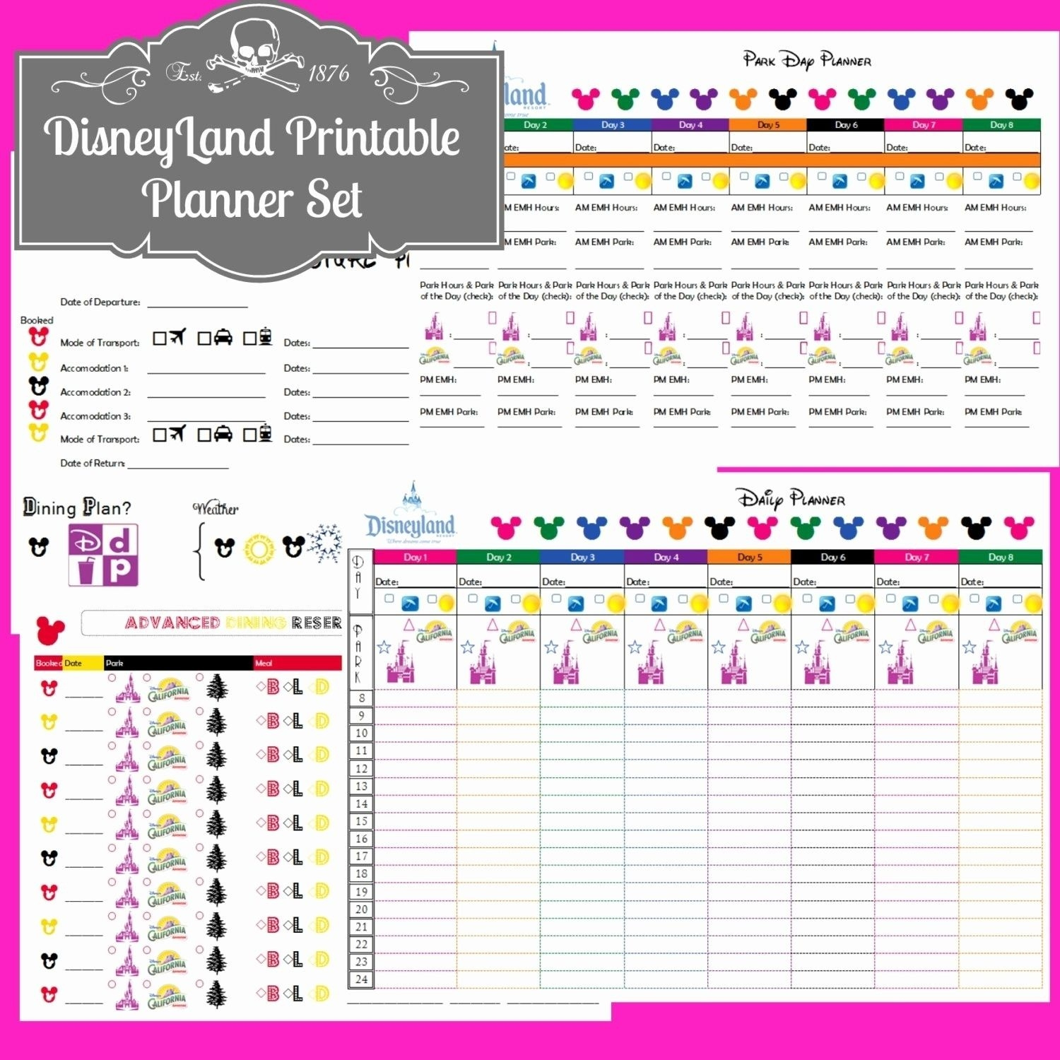 Downloadable Disney Itinerary Template  Calendar Template with Daily Vacation Itinerary Template