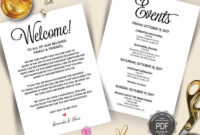 Itinerary Cards For Wedding Hotel Welcome Bag  Printed pertaining to Destination Wedding Weekend Itinerary Template