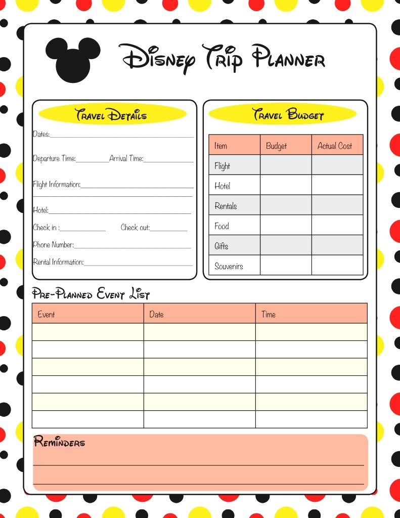 Printable Disney Itinerary Template  Calendar Template throughout Disney World Itinerary Template