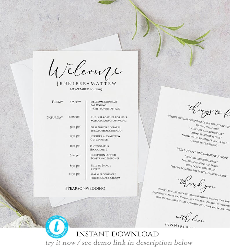 Printable Wedding Itinerary Template Wedding Weekend  Etsy with Destination Wedding Weekend Itinerary Template