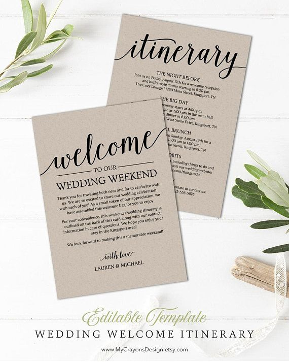 Rustic Wedding Itinerary Template / Printable Wedding intended for Wedding Welcome Bag Itinerary Template