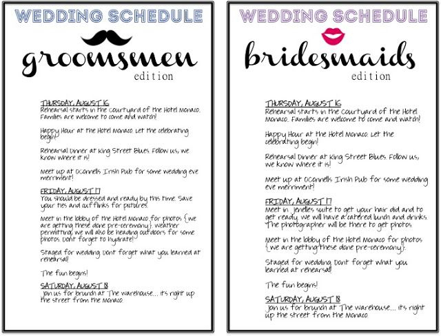 The Bottsnet My Diy Wedding Printables  Wedding in Wedding Party Itinerary Template