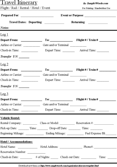 Travel Itinerary Template  Download Microsoft Word with Travel Agent Itinerary Template