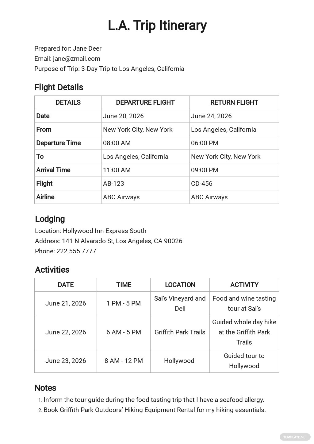 Vacation Itinerary Planner Template Free Pdf  Word Doc for Fun Travel Itinerary Template