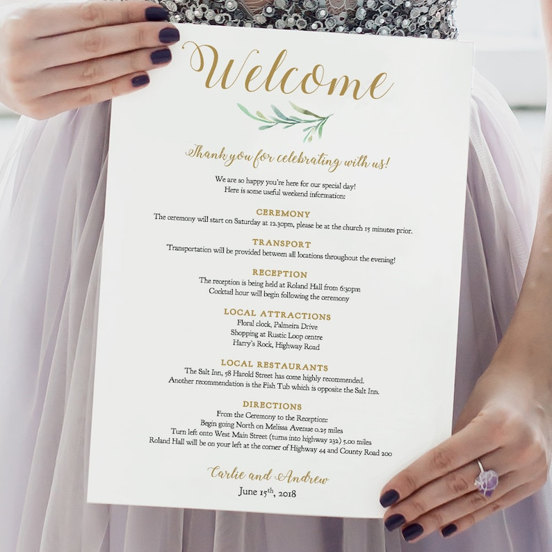 Welcome Wedding Itinerary Welcome Letter Note Template  Etsy throughout Wedding Welcome Itinerary Template